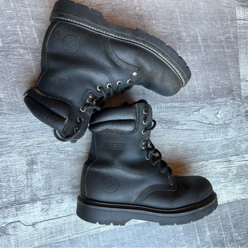 Wrangler Steel Toe Boots Oil Resistant Leather Size 6.5 Black